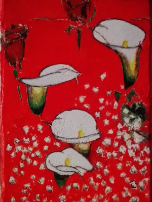 Calle e rose affresco su cotto 25x16 2015