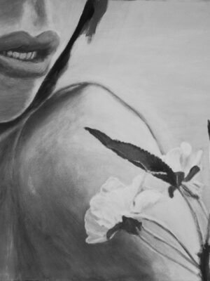 BOCCA E FIORE disegno in BN su tela 30x40 2014