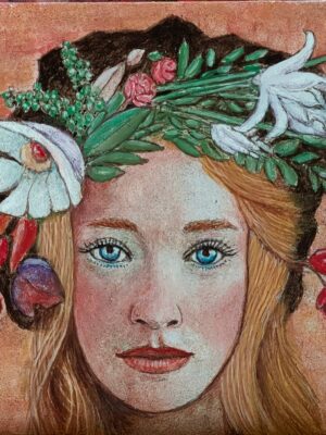 primavera moderna -affresco su cotto 25x25 2025